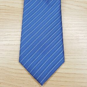 ALFANI Mens Neck Tie Tan Blue Stripe Classic Pointed
